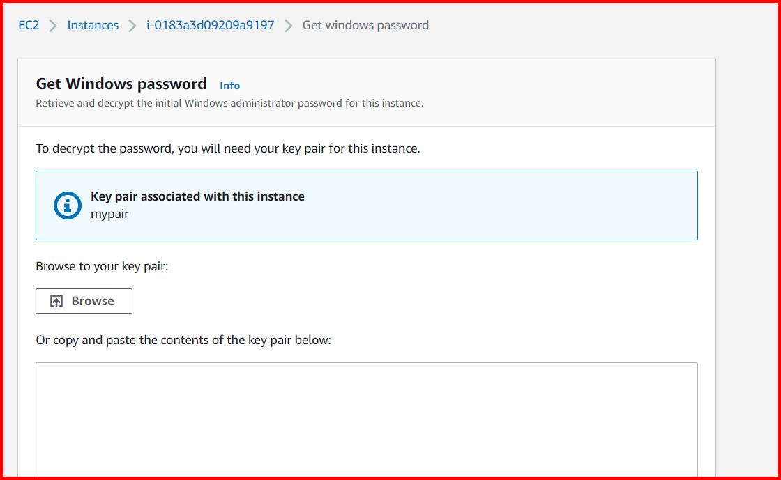 Picture showing the browse button for selecting the key pair file
